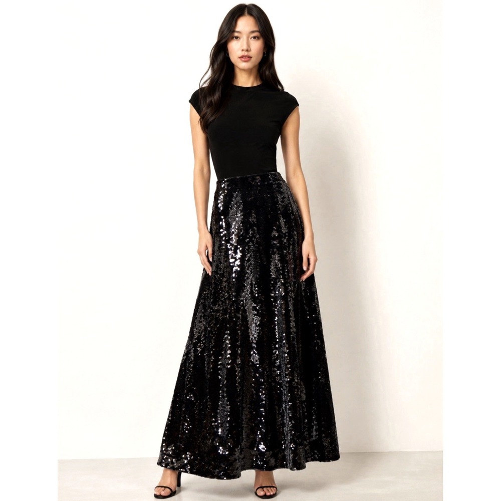 NEW! Just Female All Over Sequin Velvet Maxi Skirt Black SZ M